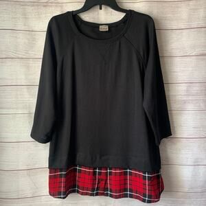 Como Vintage Black Blouse with Red Plaid Bottom Fall Holiday Christmas Shirt